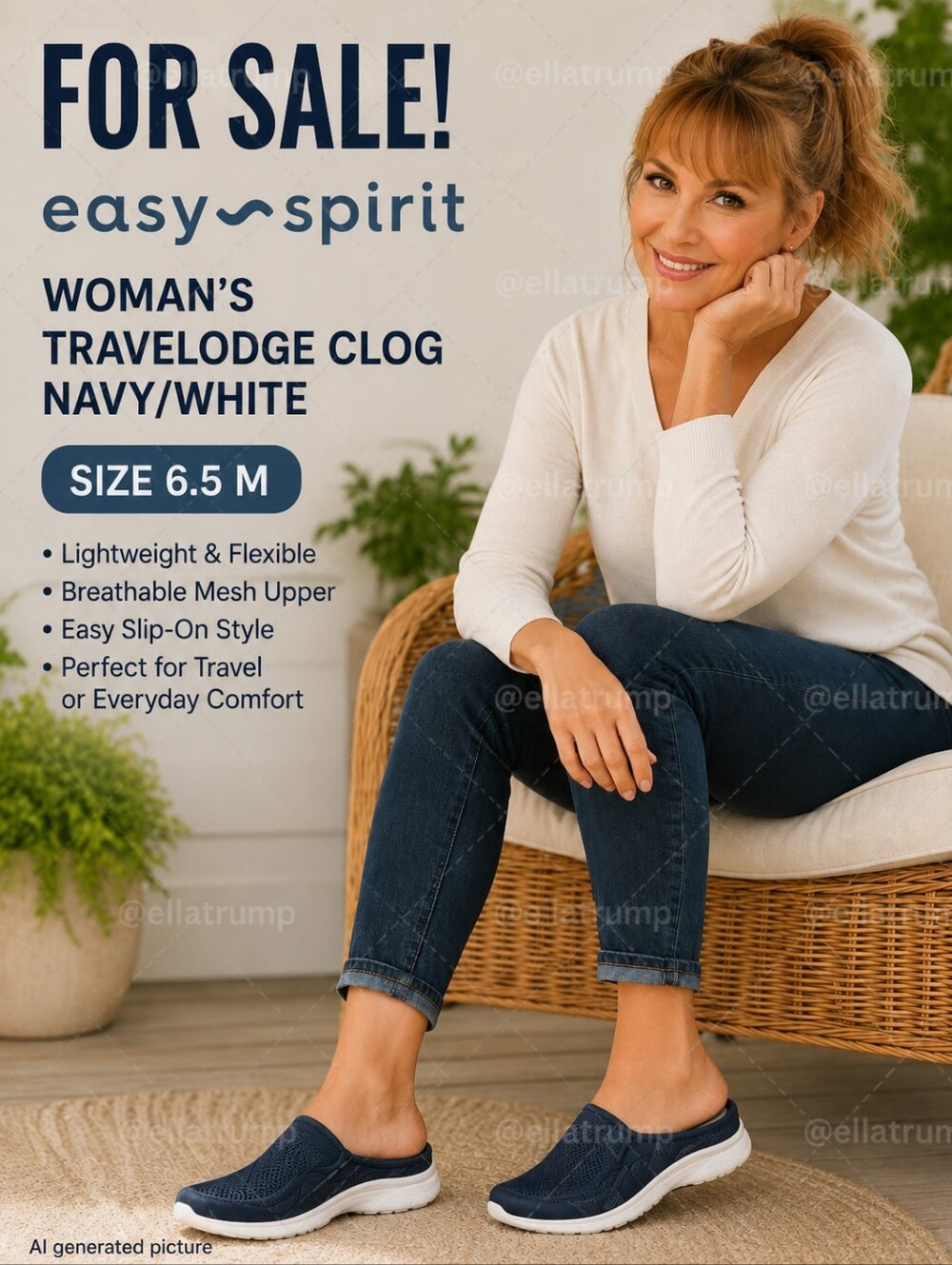 Easy Spirit Woman's Travelodge Clog Navy/White 6.5 M New Shoes